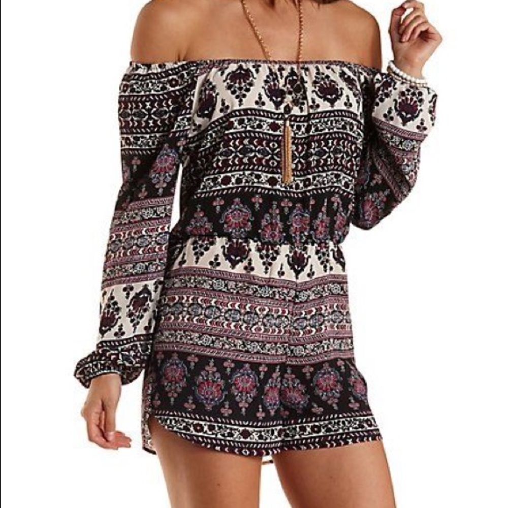 Charlotte Russe Bohemian Off-the-Shoulder Romper - Picture 1 of 2